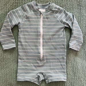 Sea foam green/blue striped textured baby swimsuit